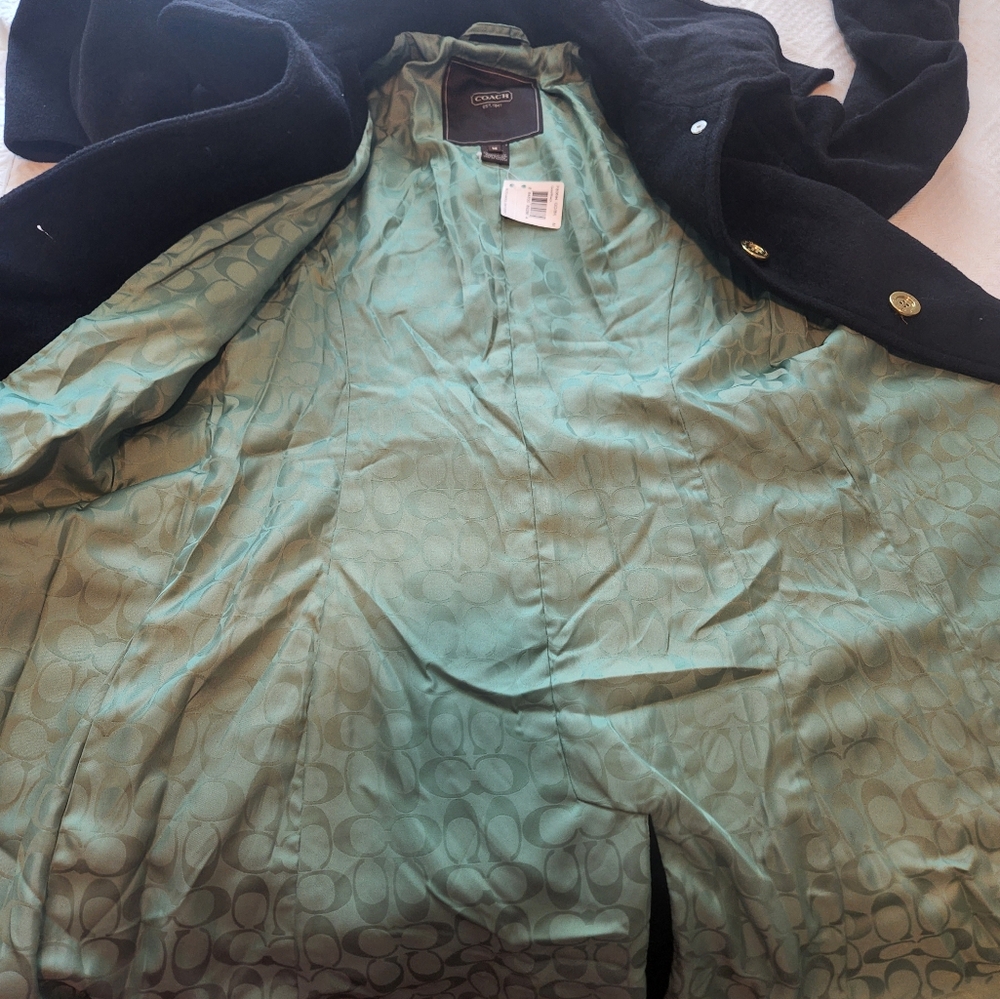 Coach Black Trench Coat with Gold Buttons - Picture 10 of 11